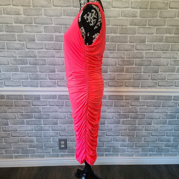 Neon Pink Tank Dress Ruched Barbie Party Costume Cosplay XL NWOT Spandex Blend - Picture 4 of 12